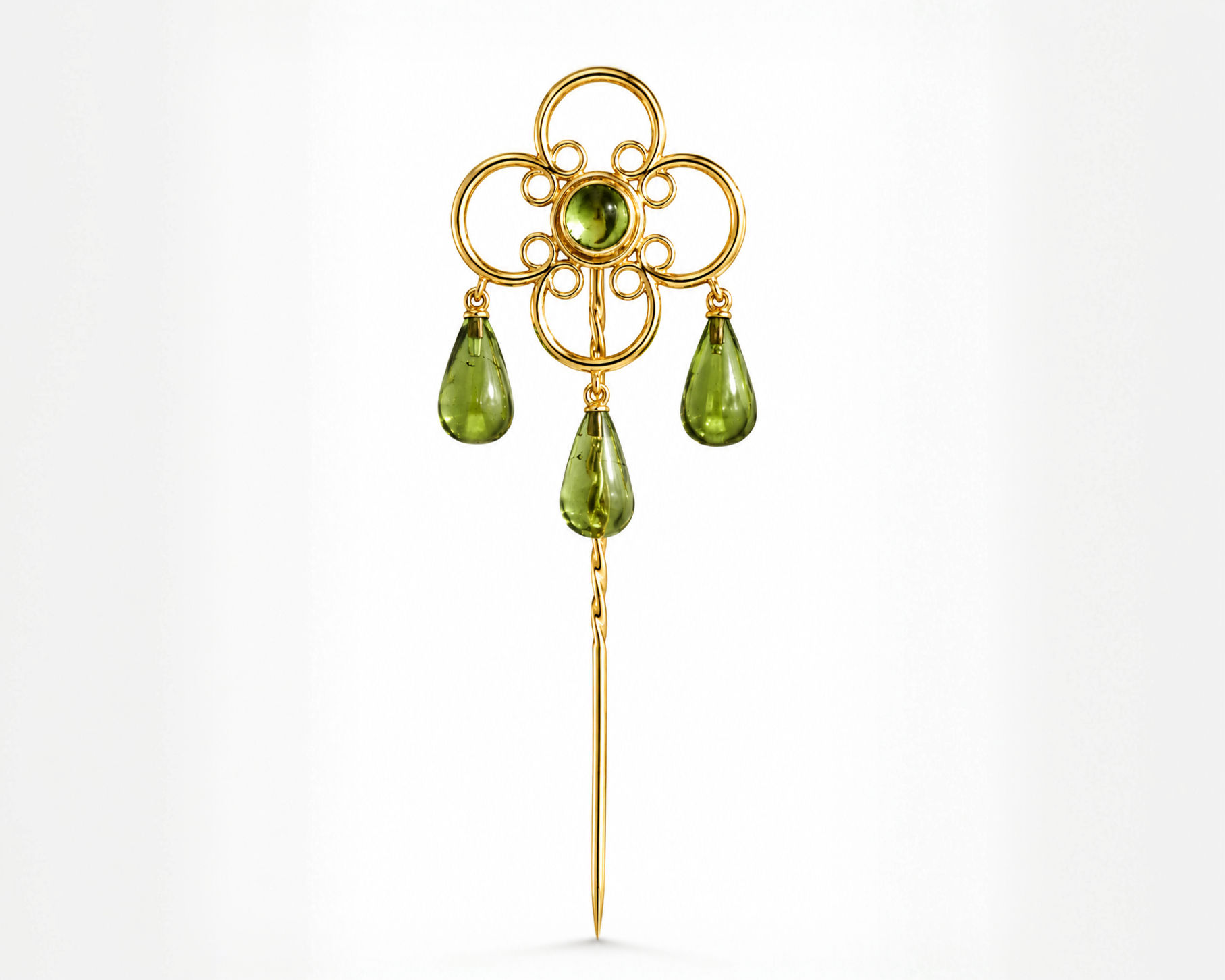 9kt Yellow Gold Green Tourmaline Brooch pin
