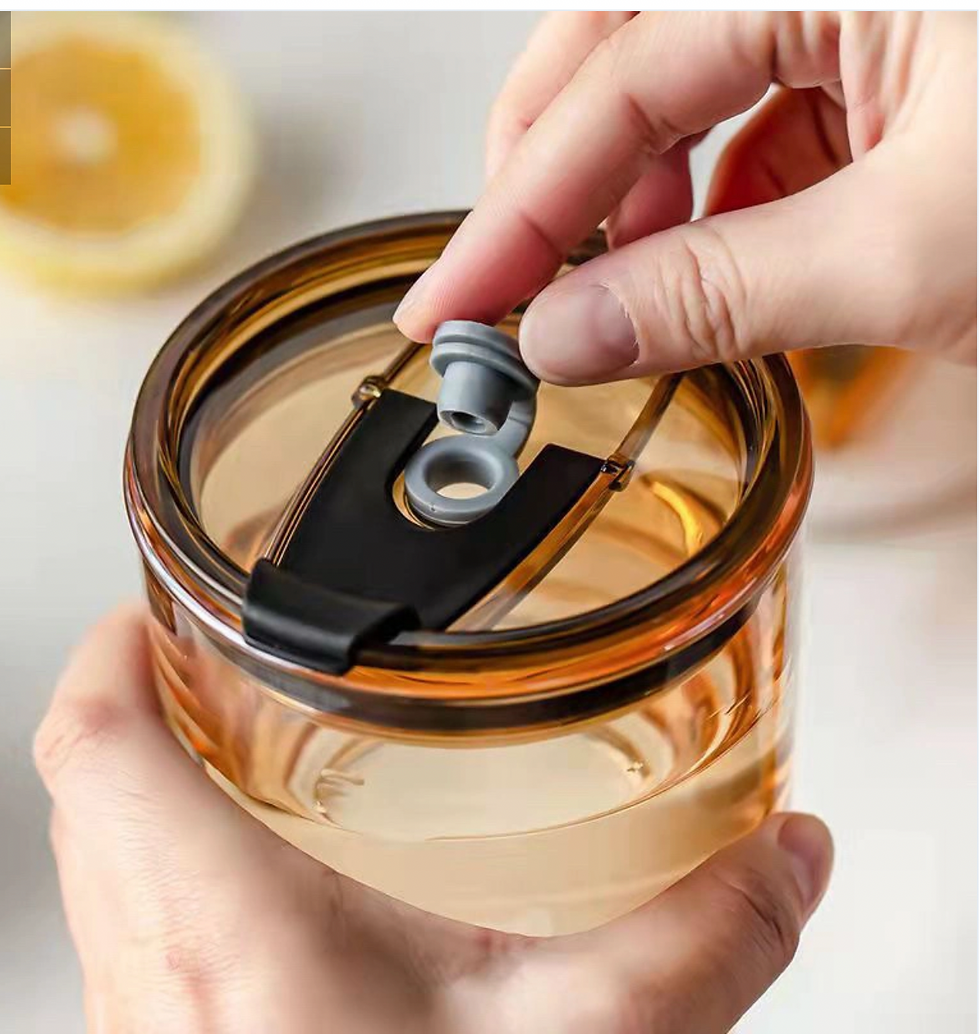 Thumbnail: Amber Clear Glass Tumbler with Lid and Straw