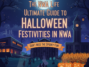 Ultimate Halloween events calendar for Northwest Arkansas 2025, listing Fayetteville pub crawls, Bentonville trick-or-treat, and all NWA spooky attractions, by The NWA Life.