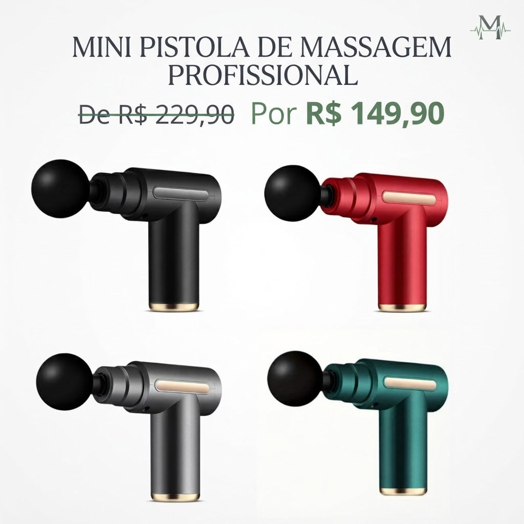 Mini Pistola de Massagem Muscular Profissional com 6 Velocidades e 4 Cabeças