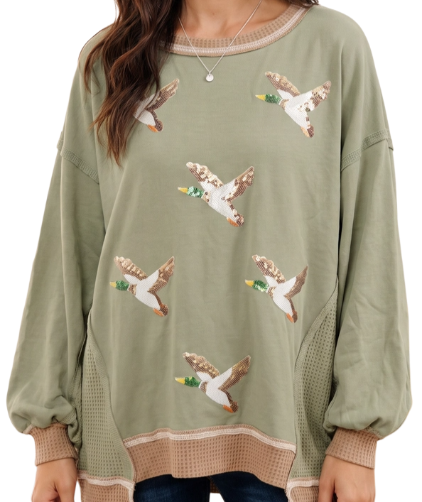 Western Waffle Mallard Duck Patchwork Sweatshirt