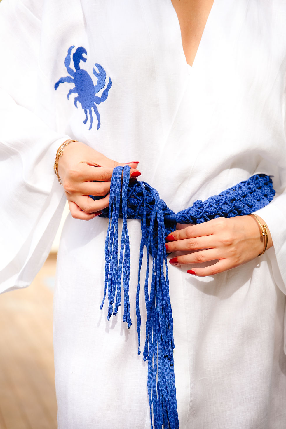 Küçük resim: Blue Crab Linen Kimono / Uzun