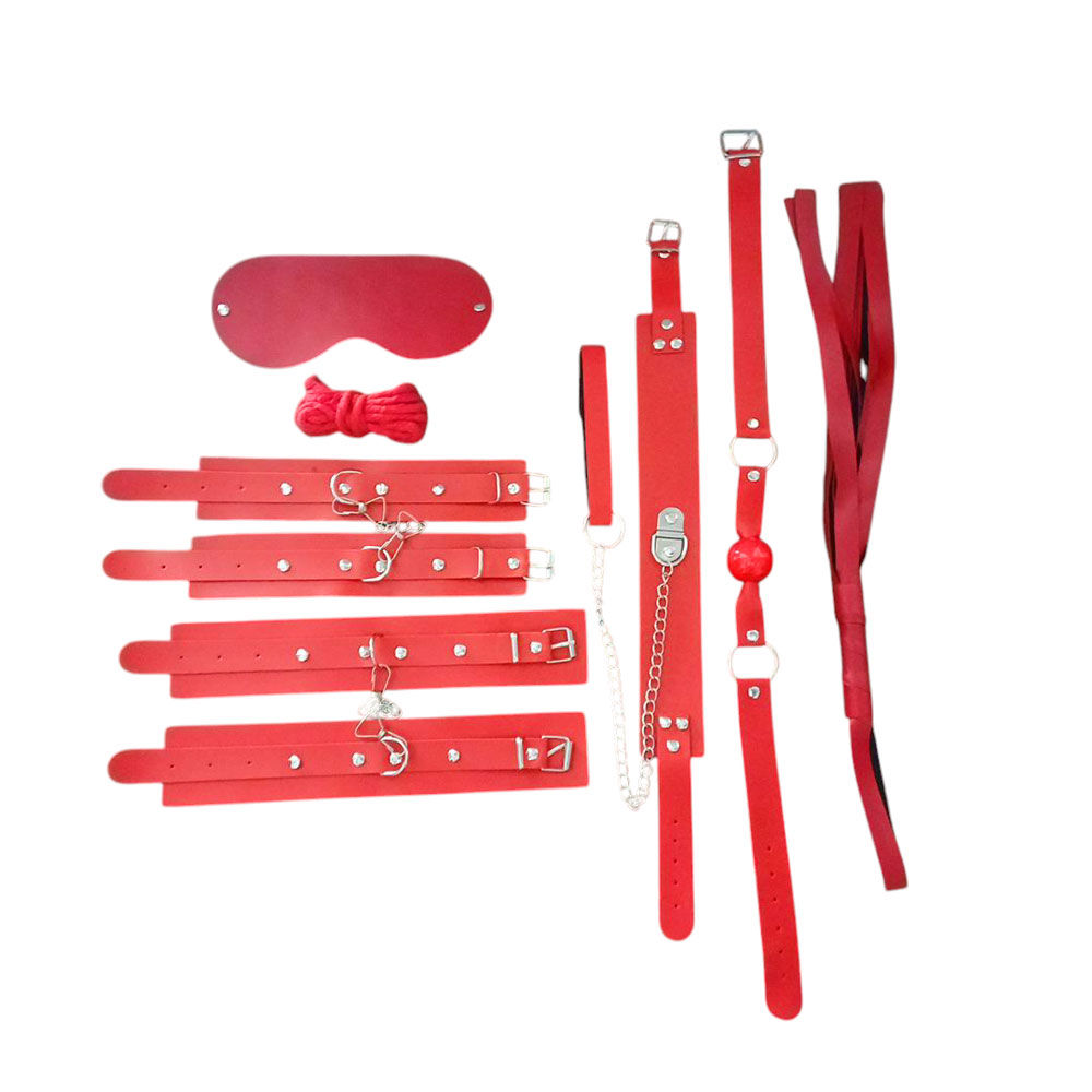 Fetilux 7 Parça Suni Deri BDSM Fetiş Fantezi Seti - Kırmızı