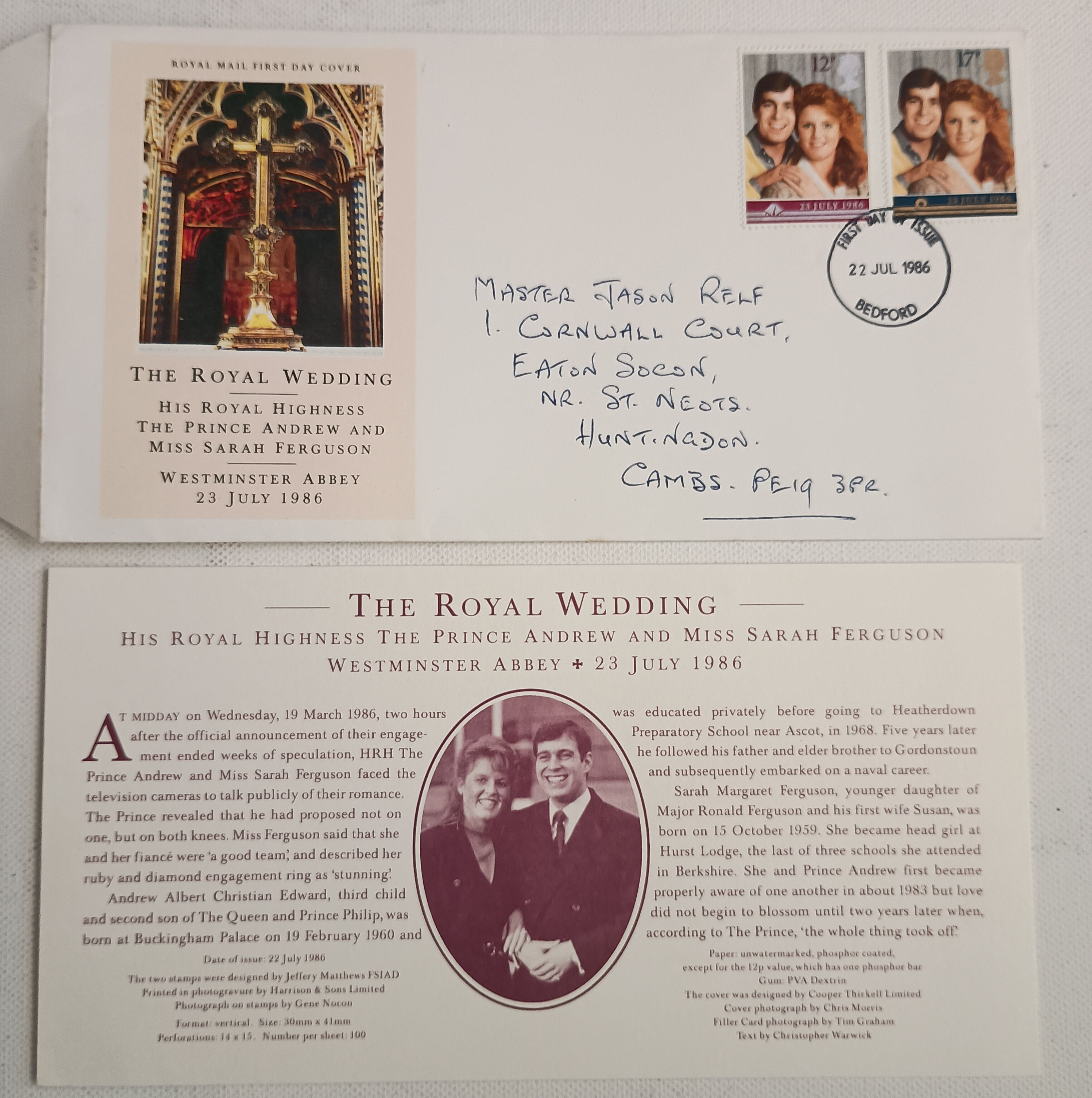 First Day Cover 22nd July 1986 The Royal Wedding