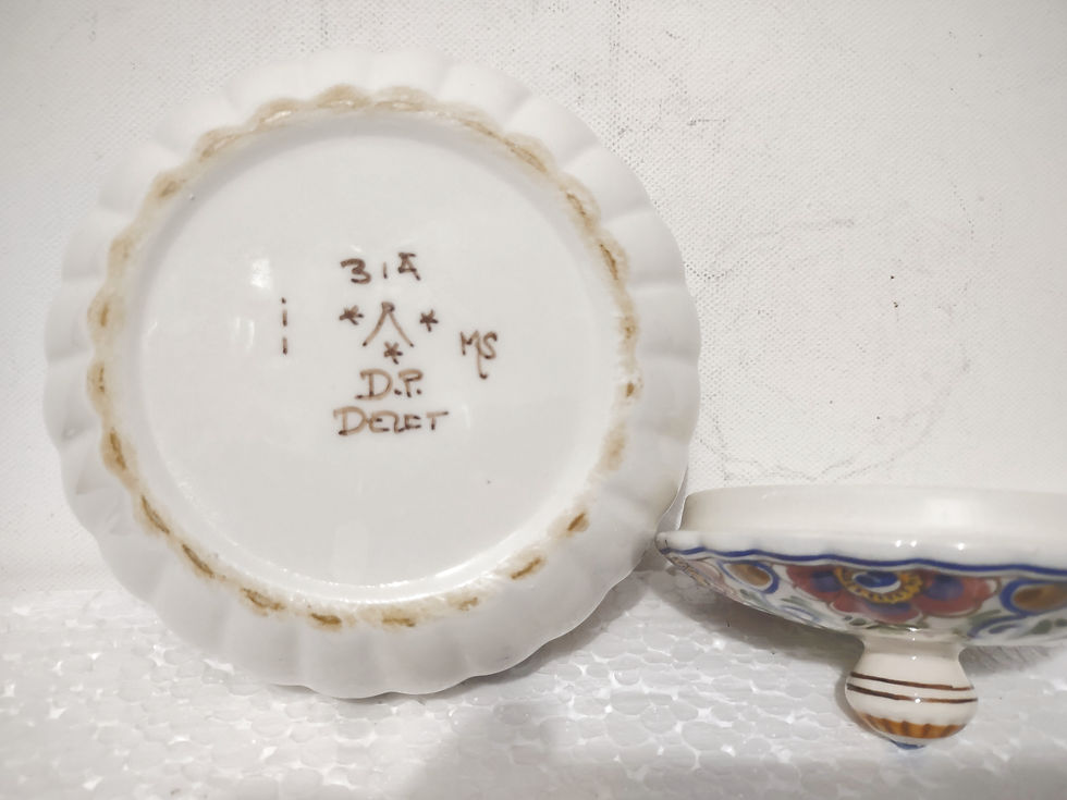 Thumbnail: 1970's Delft Holland Hand Painted Floral Lidded Bowl
