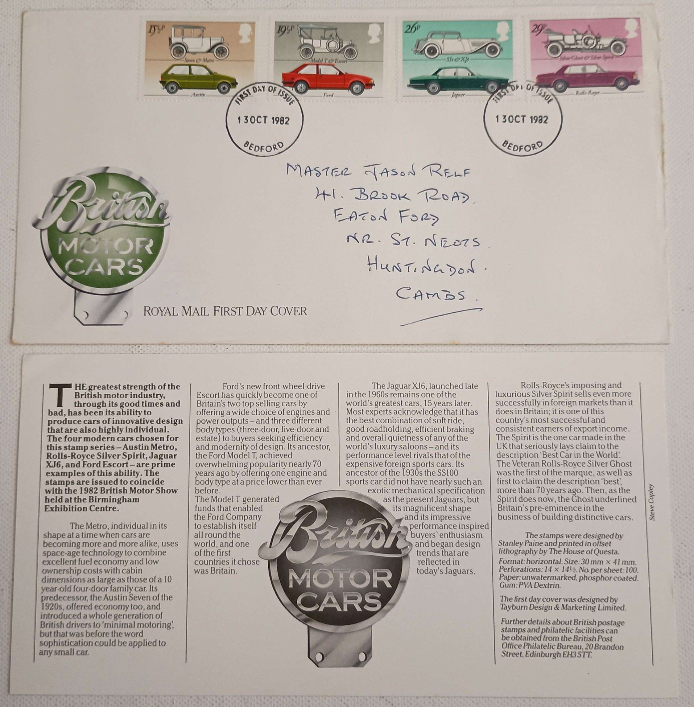 First Day Cover 13th October 1982 British Motor Cars