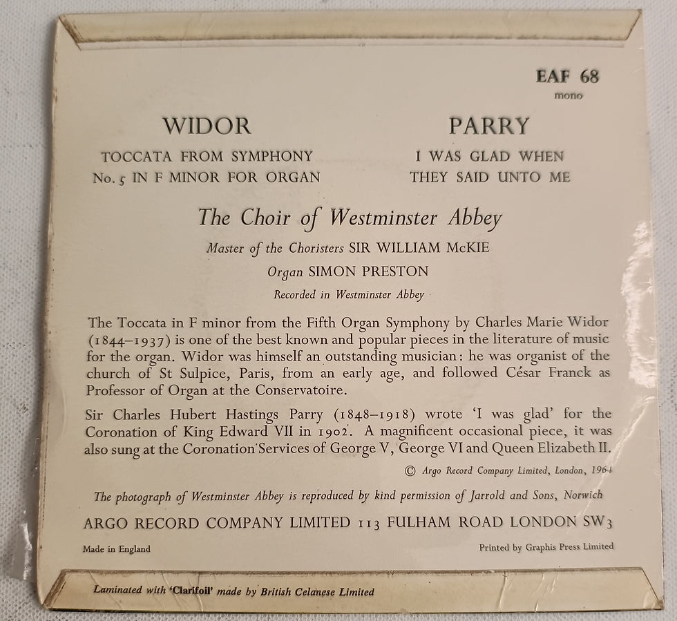 Thumbnail: 1964 Widor / Parry – Organ Toccata / I Was Glad