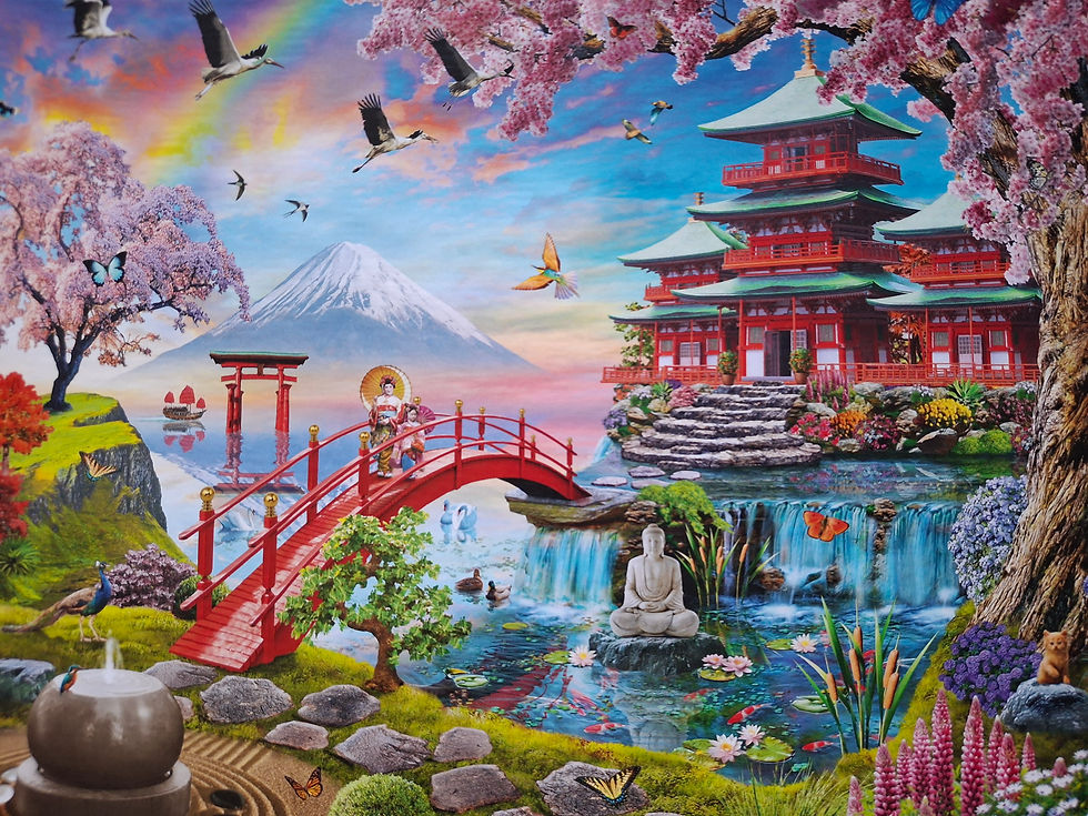 Thumbnail: Corner Piece 500 Piece Jigsaw Puzzle - Pagoda with Cherry Blossom