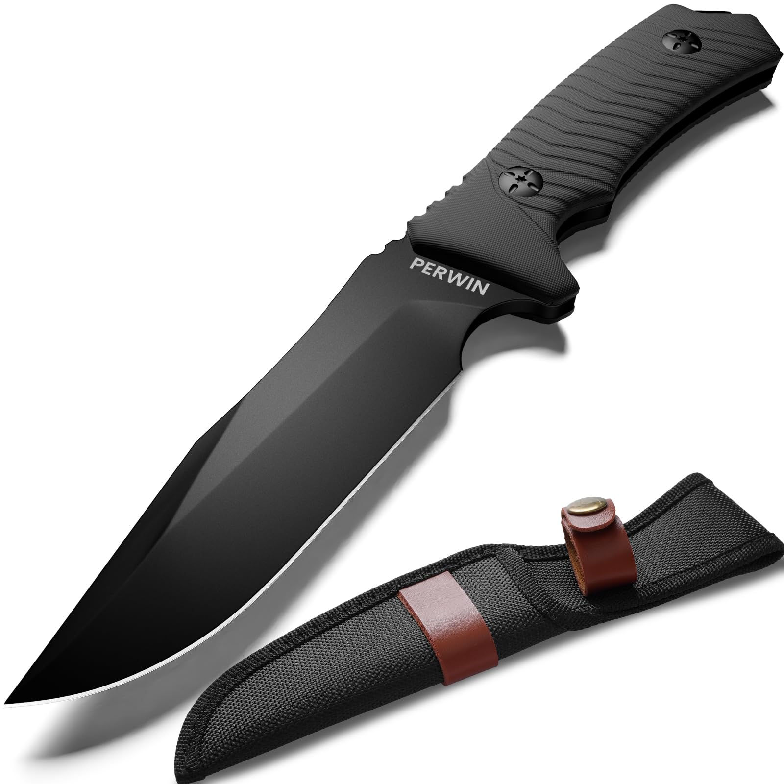 PERWIN Bushcraft Survival Knife Outdoor Camping Hunting Knife In Sheath Fixed Bl
