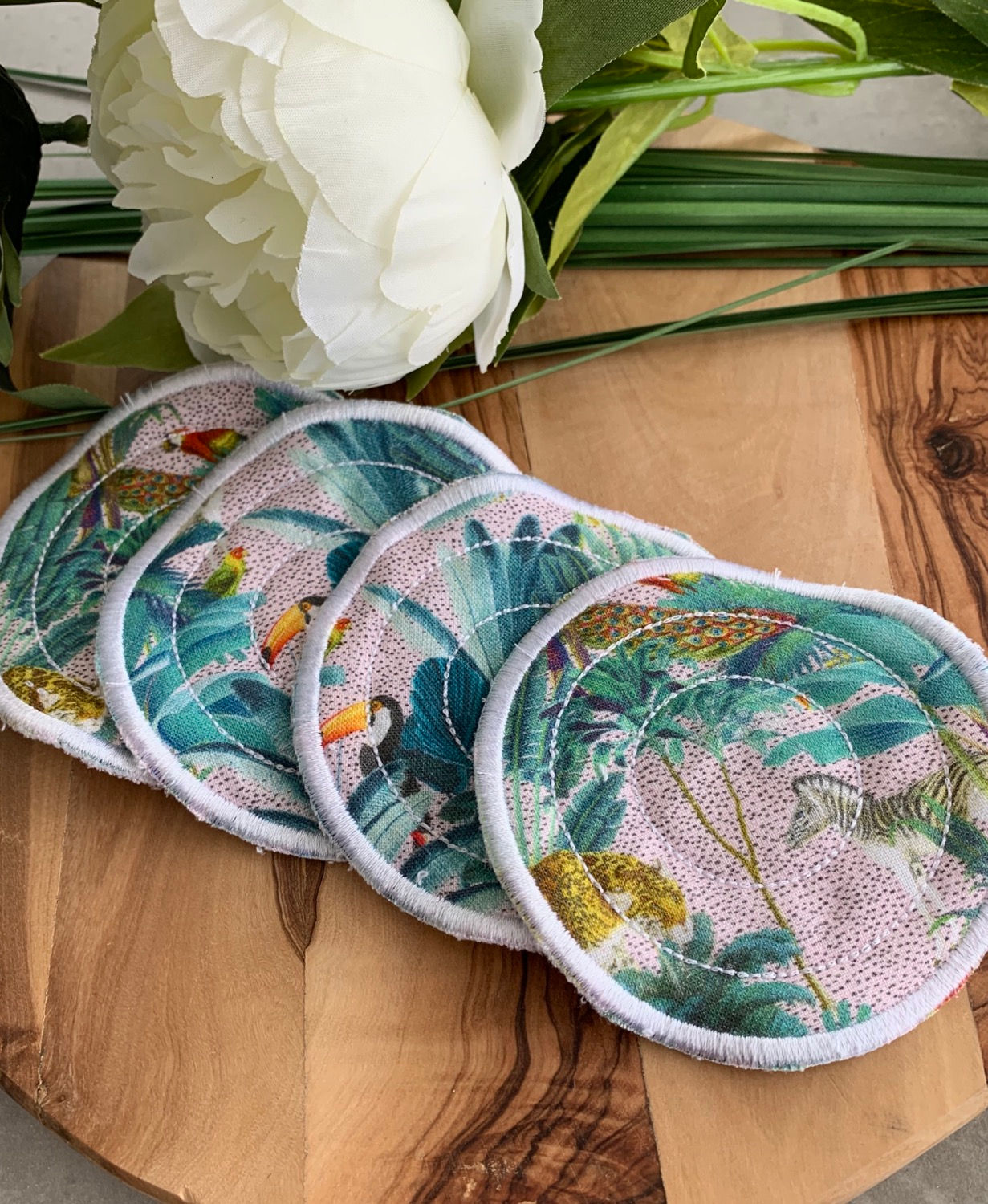 Tropical prints- reusable bamboo towelling wipes (bundle of four) 8 options 