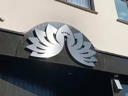 built up brushed stainless steel logo