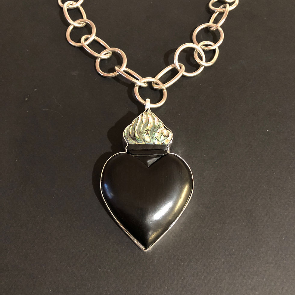 3 inch black jet heart charm by Coreen Cordova