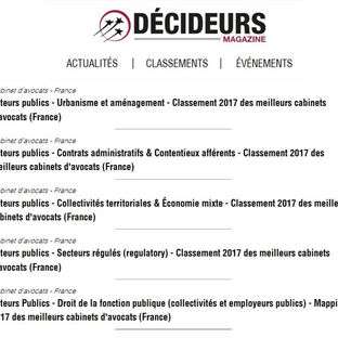 SMITH D'ORIA figure dans 5 Classements du Magazine Décideurs - Acteurs Publics -  2017