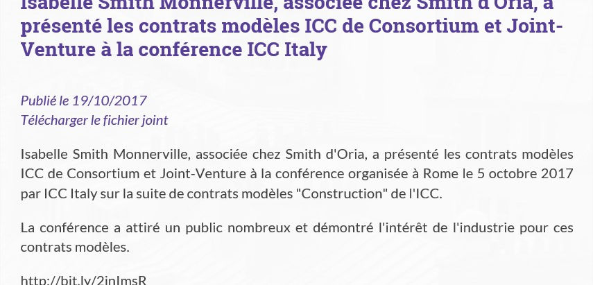 Isabelle Smith Monnerville, associée chez Smith d'Oria, a présenté les contrats modèles ICC de C