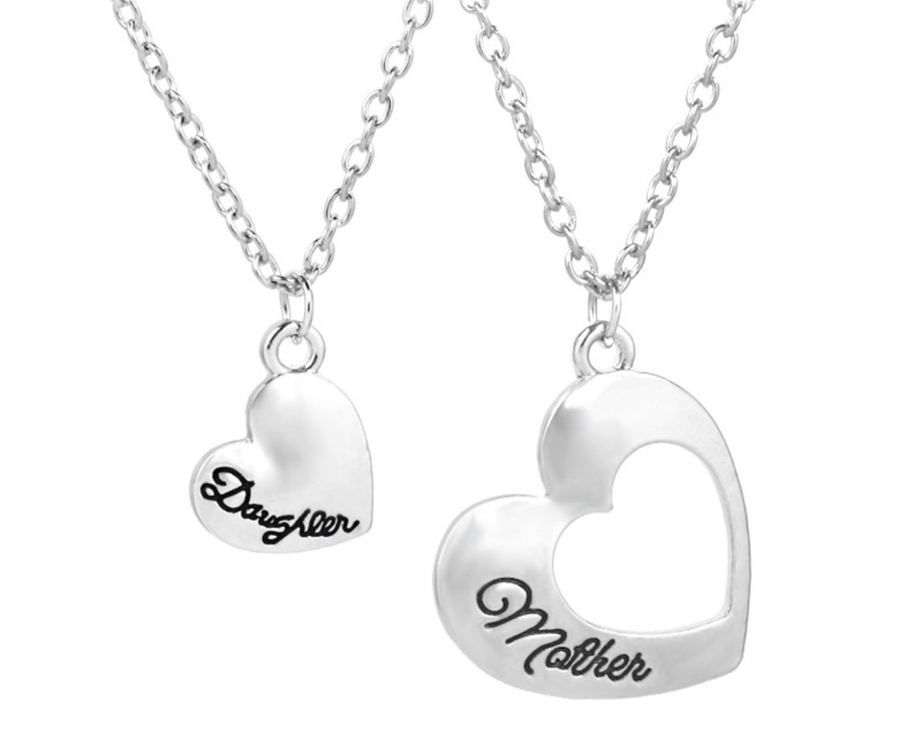Heart Shape Mother and Daughter Pendant Necklaces