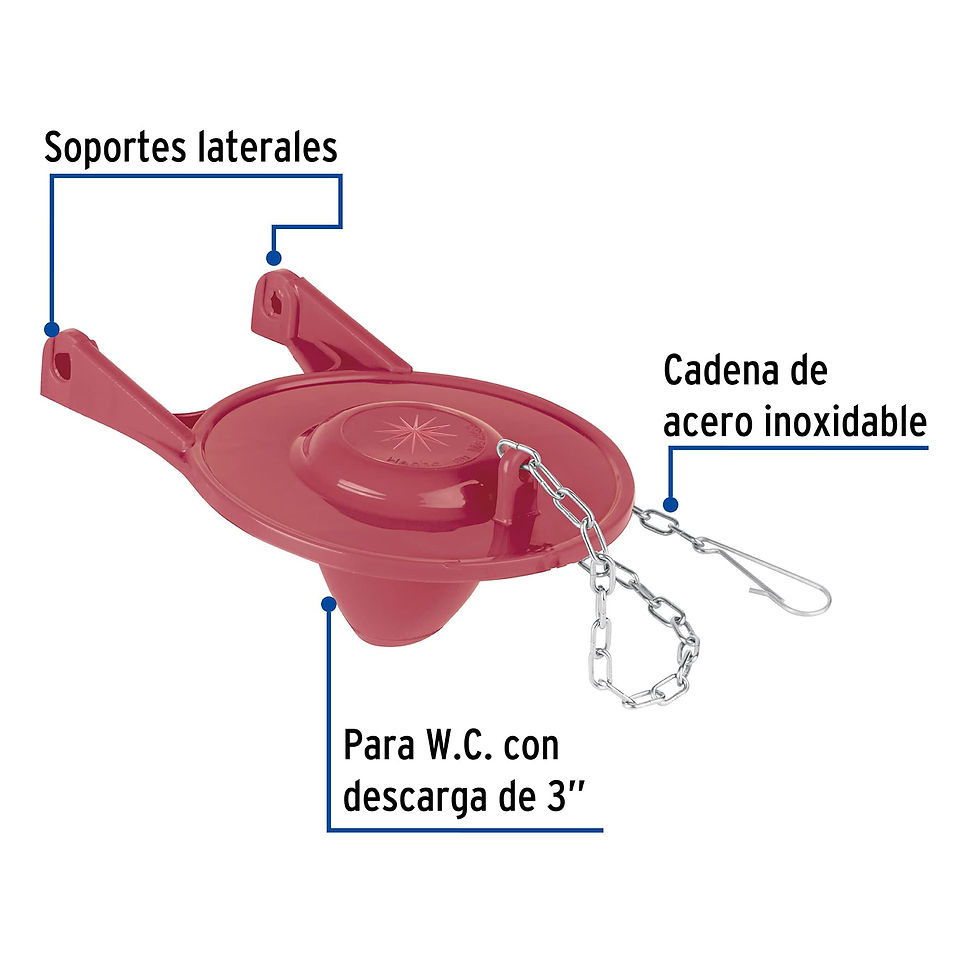 Miniatura: Sapo de 3' de silicona para WC,rojo,c/cadena de acero inox