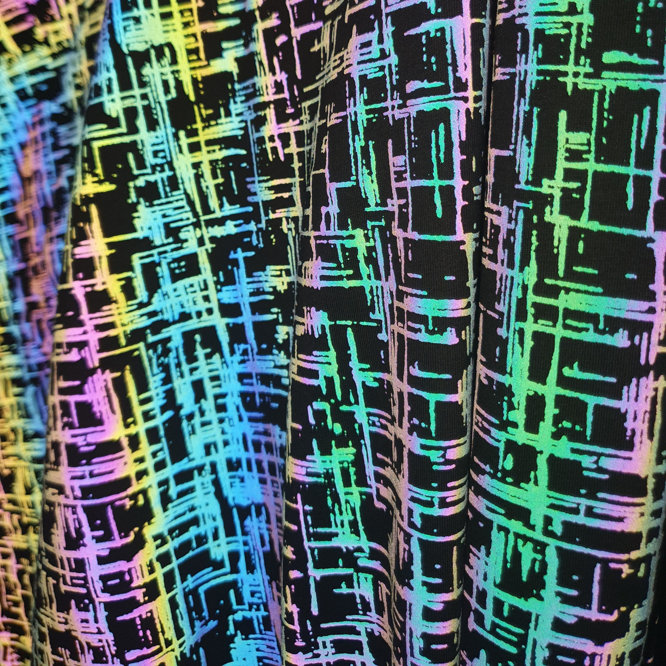 Abstract Tic-Tac-Toe Rainbow Reflective Print, STRETCH Jersey Fabric