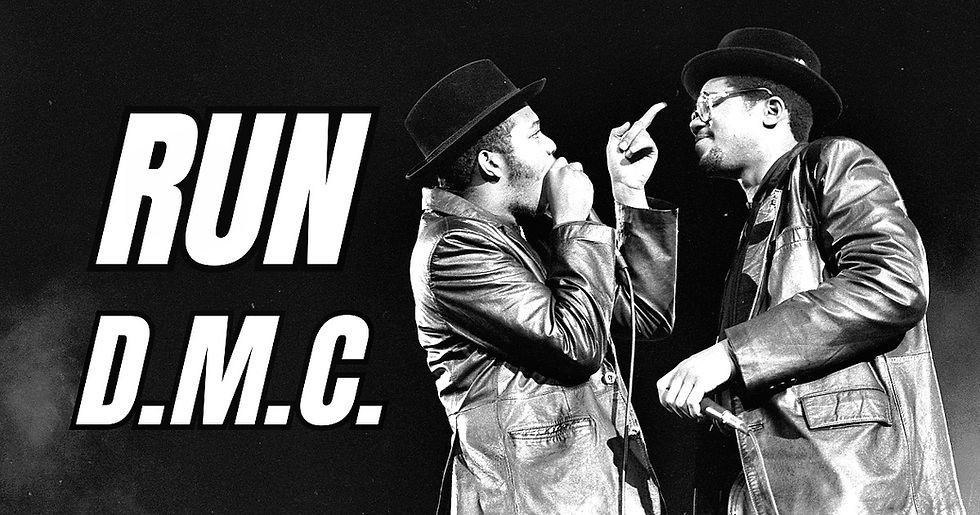 Joseph "Run" Simmons and Darryl "DMC" McDaniels performing on stage at the Long Beach Arena, 1984