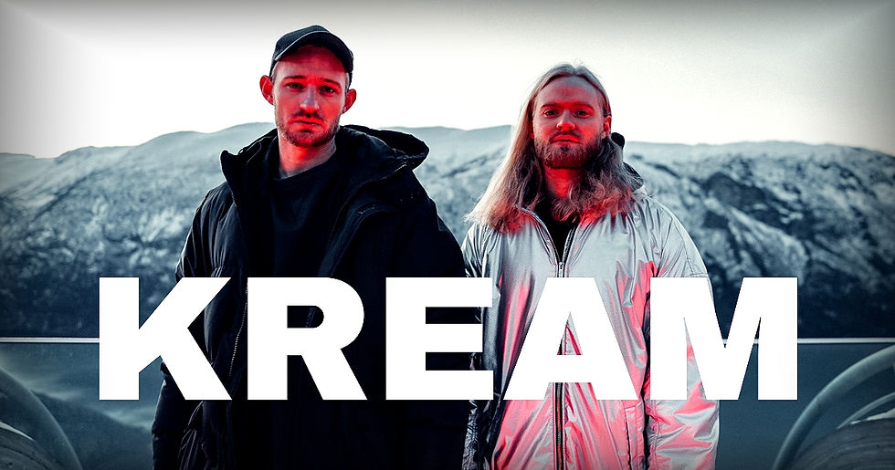 Norwegian electronic DJ duo KREAM — brothers Daniel and Markus Slettebakken — performing at the iconic Stegastein viewpoint in Norway during the recording of their acclaimed LIQUID : LAB live series