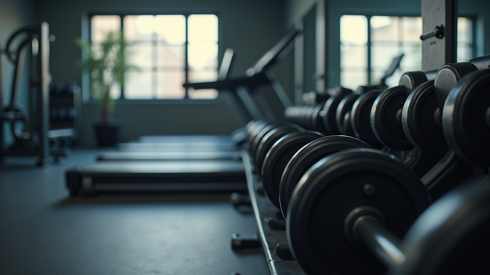 Close-up view of gym equipment arranged neatly in a training studio