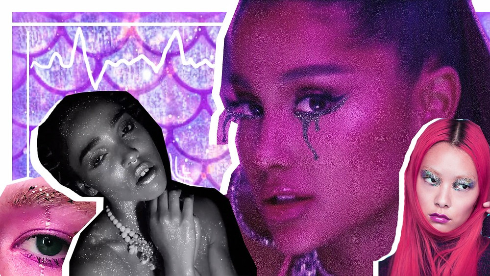 Collage of Euphoria inspired makeup looks featuring FKA Twigs, Ariana Grande and Rina Sawayama