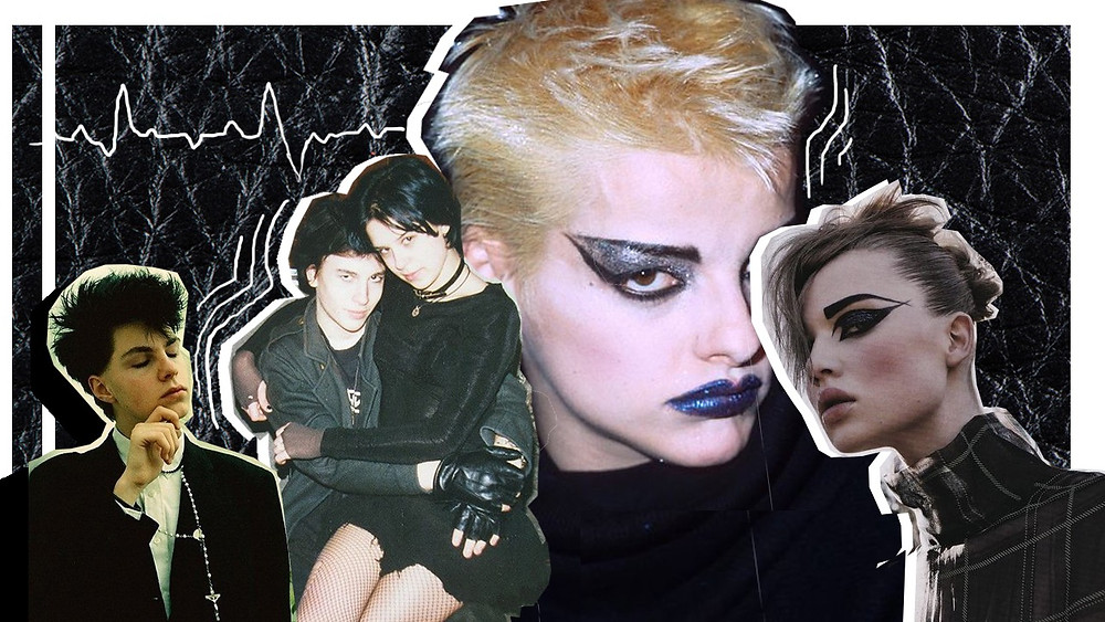 Collage of punk and goth inspired makeup and fashion looks featuring Nina Hagen