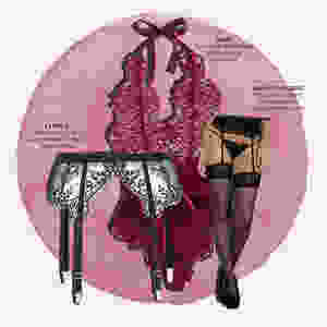 SHEIN lace bodysuit, Naughty Knickers stockings and the La Perla suspender belt