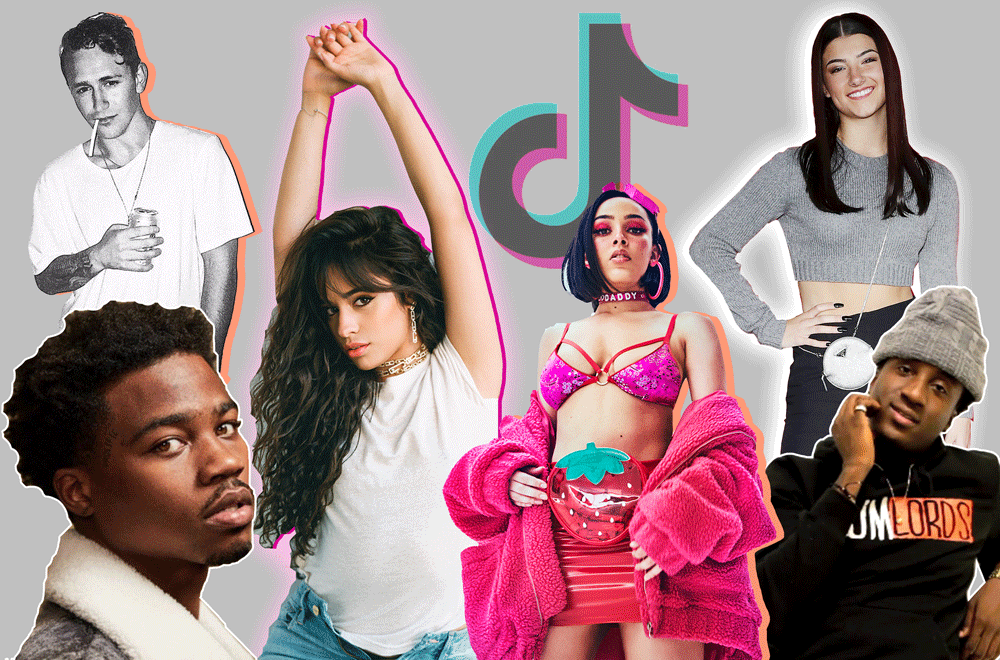 TikTok logo, Camila Cabello, K Camp, Doja Cat, Roddy Ricch, Roxanne, Arizona Zervas and Charli D’Amelio