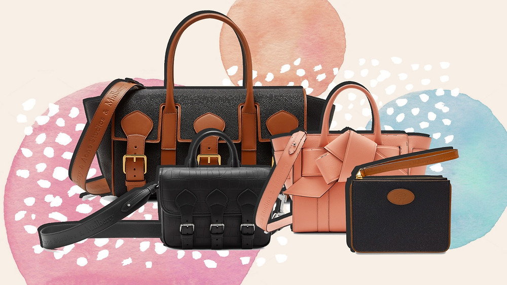 A collage of bags from the Mulberry x Acne Studios collection