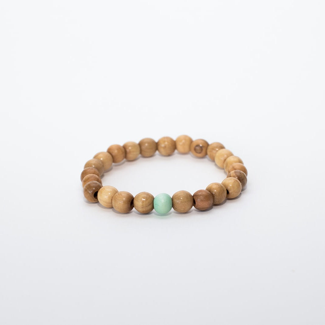 Wooden Aqua Bead Patience Spirit Stack Bracelet