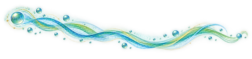 Decorative flowing teal and aqua ribbons representing movement and integration.