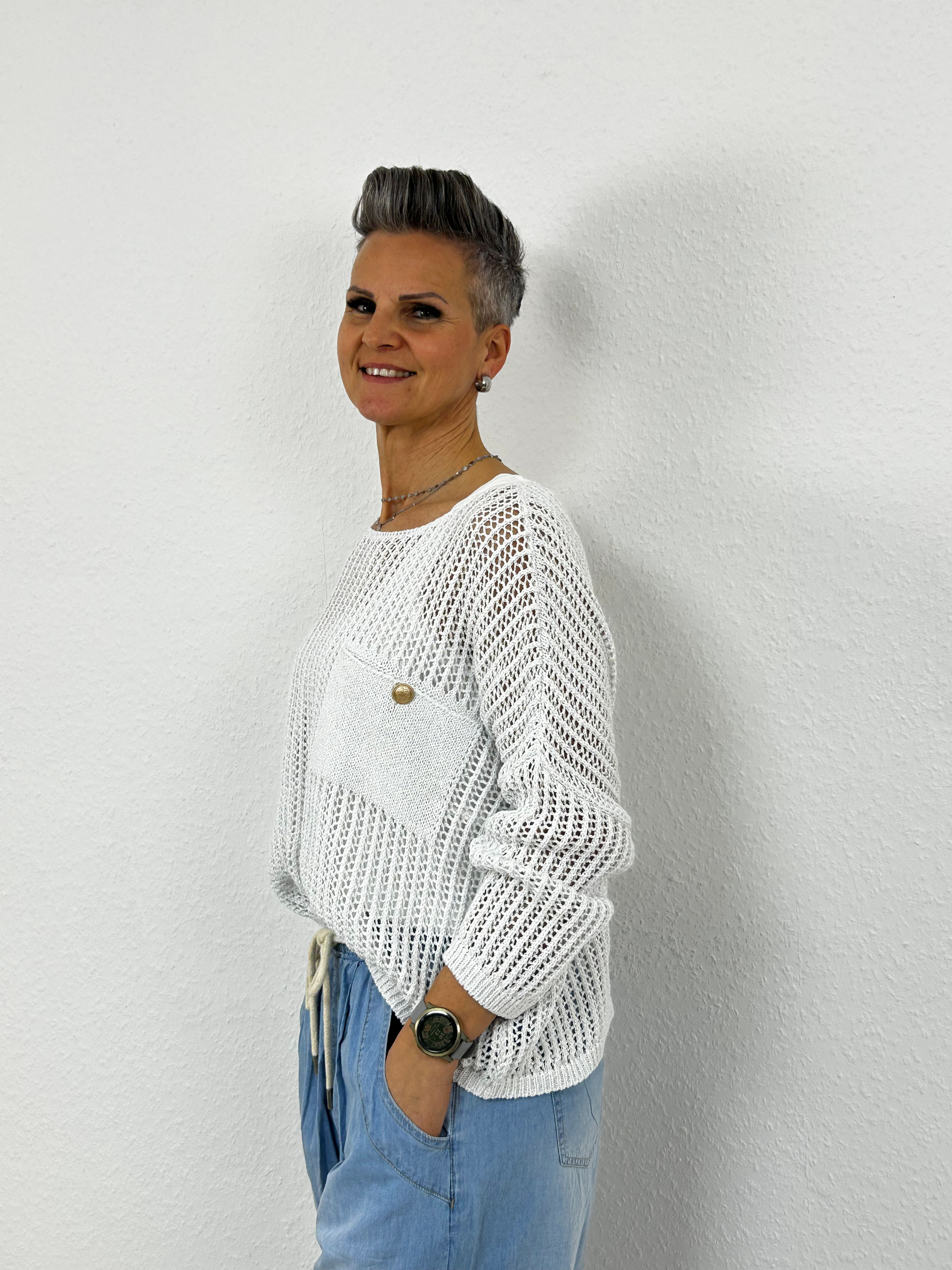 Sommerlicher Pulli "Taste" weiß-silber