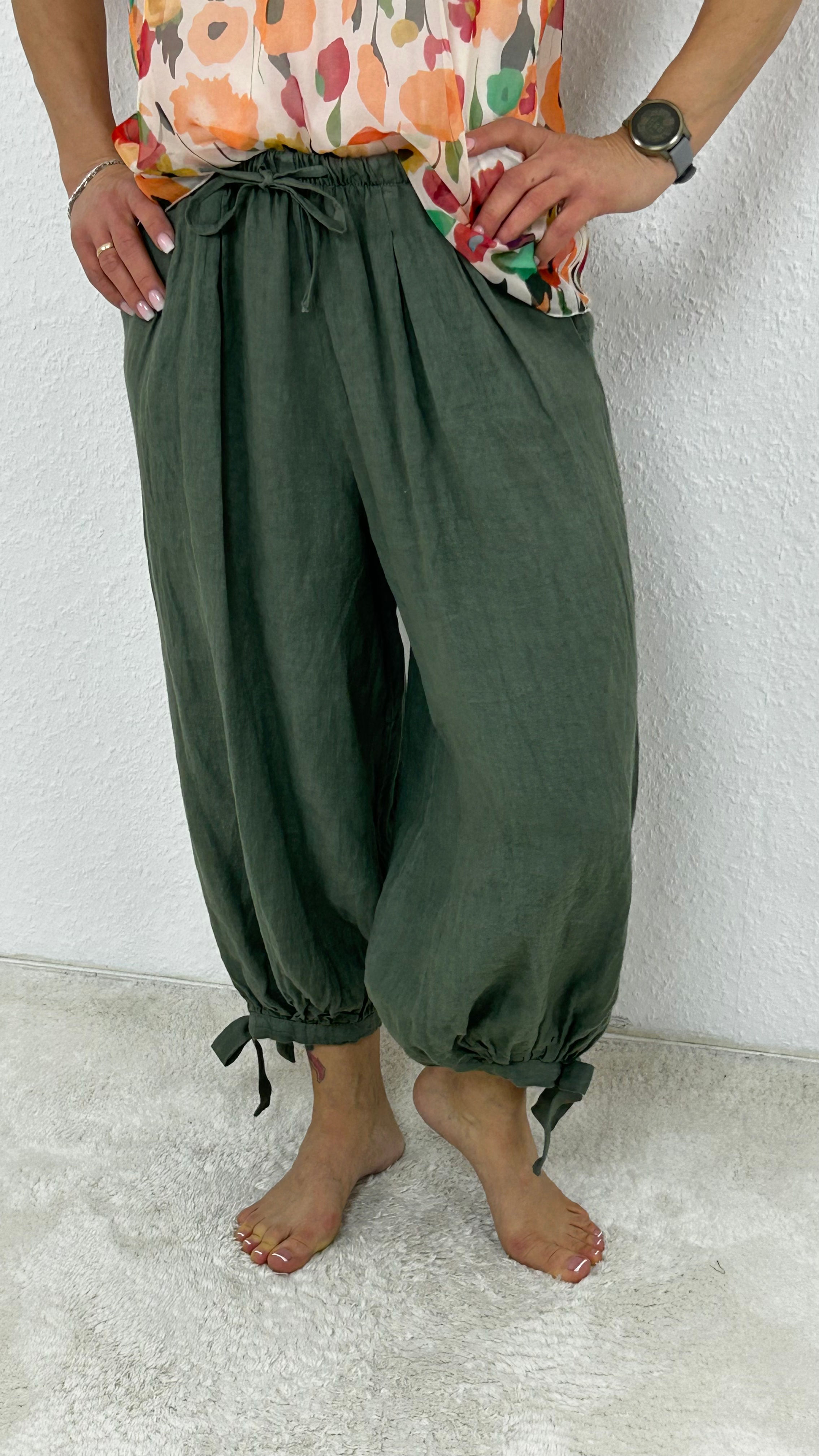Leinen Ballon-Hose "Winja" oliv