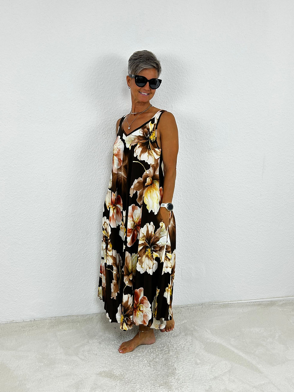 Miniaturbild: Langes - Kleid "Blumy" braun-bunt