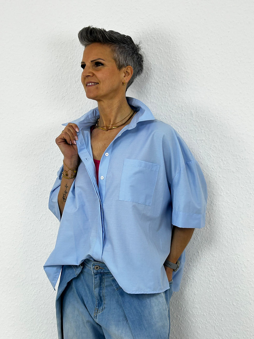 Miniaturbild: Croped Bluse "Luna" hellblau