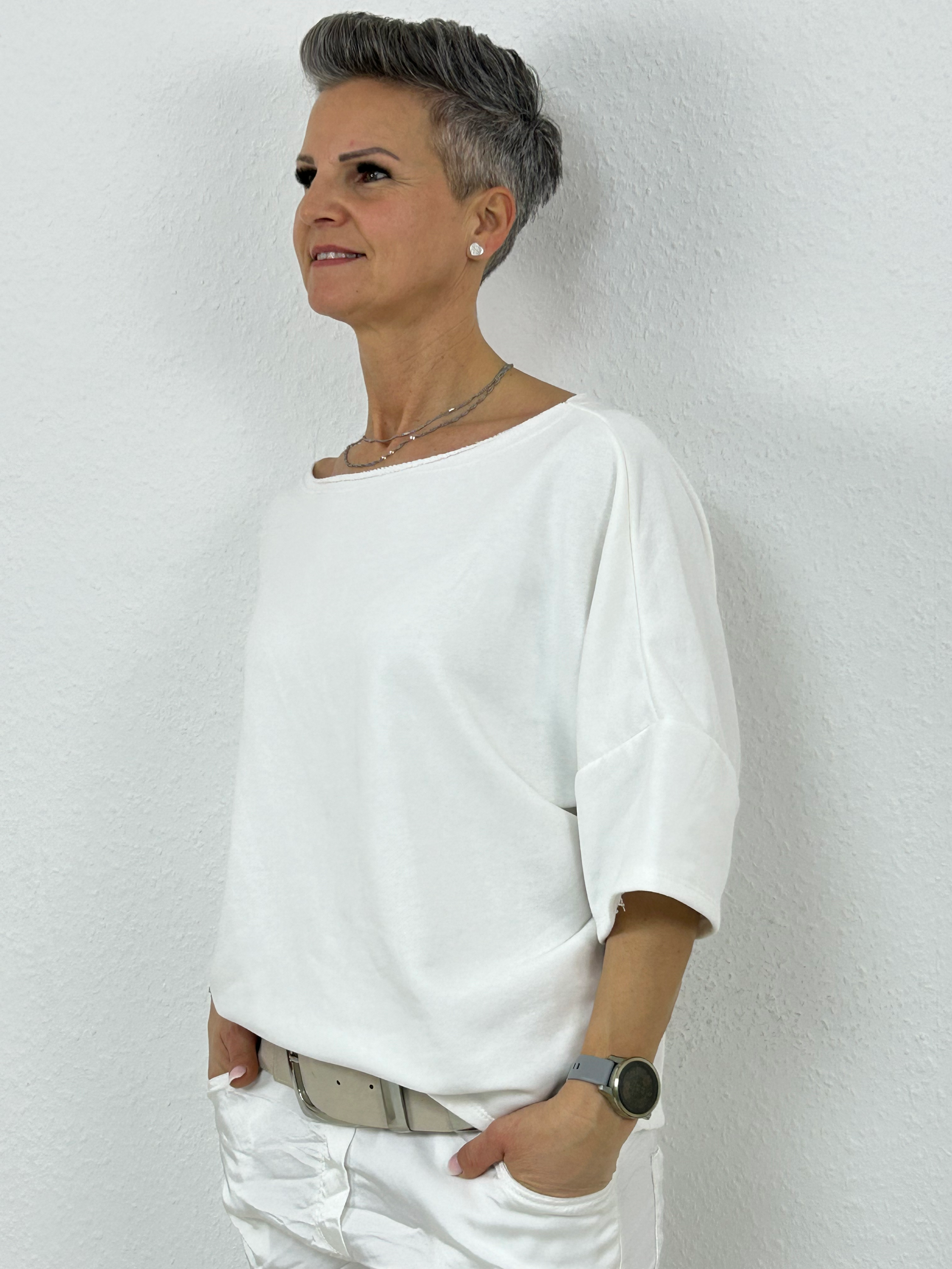 Kurzarm Sweatshirt "Linda" weiss