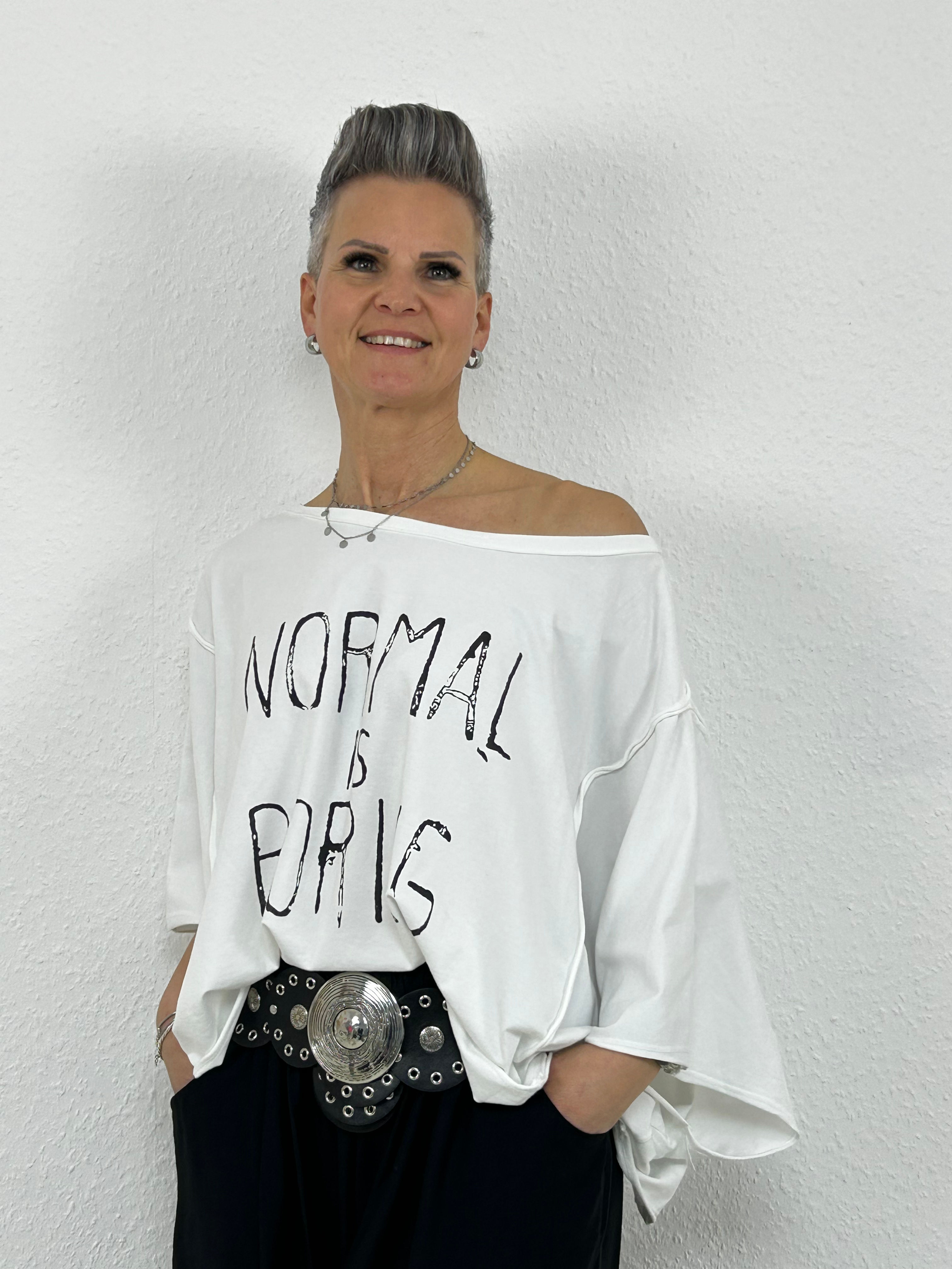 Oversized Cropped Kurzarmshirt "Bonor" weiß