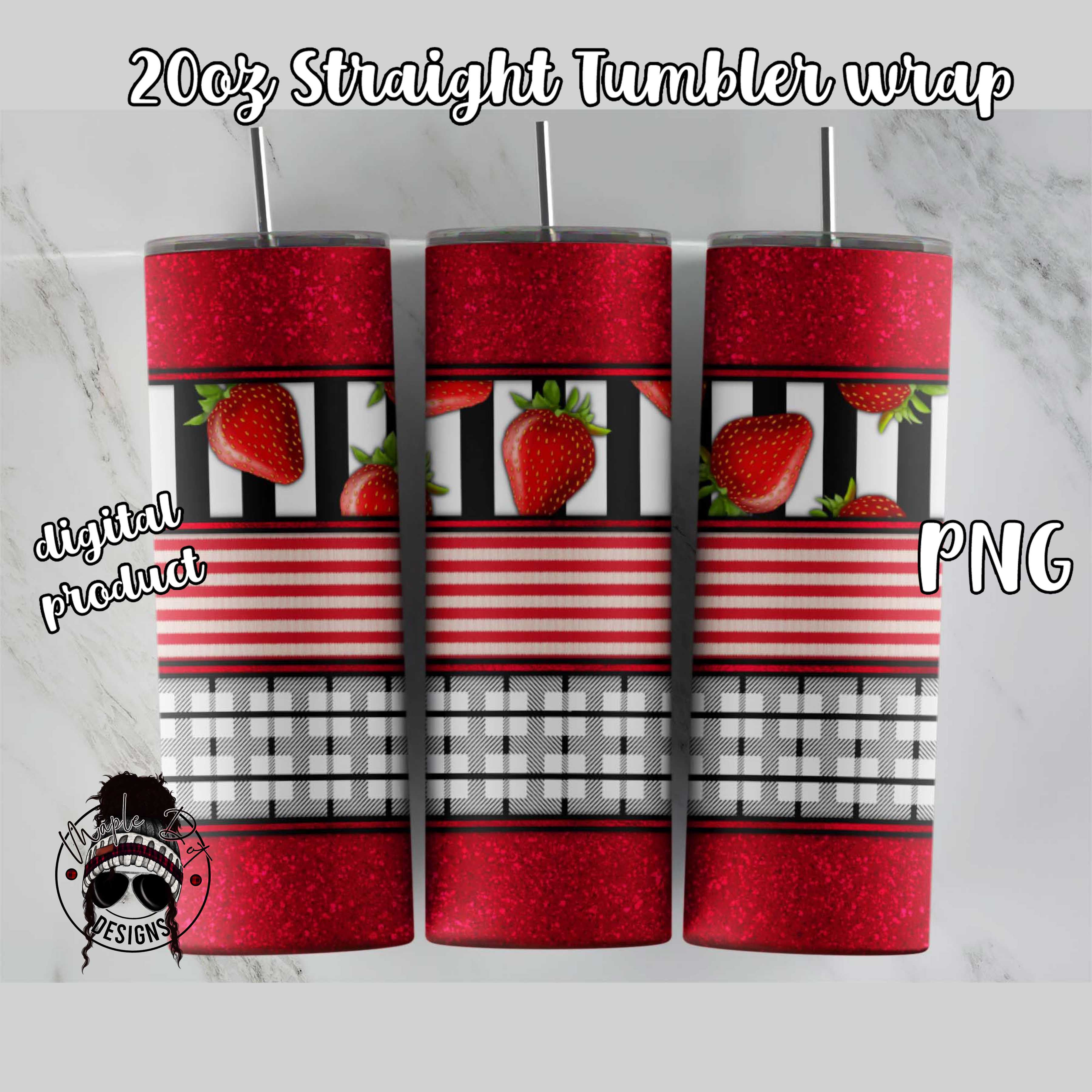 Strawberry Plaid Tumbler Wrap - 20oz Straight Tumbler Sublimation
