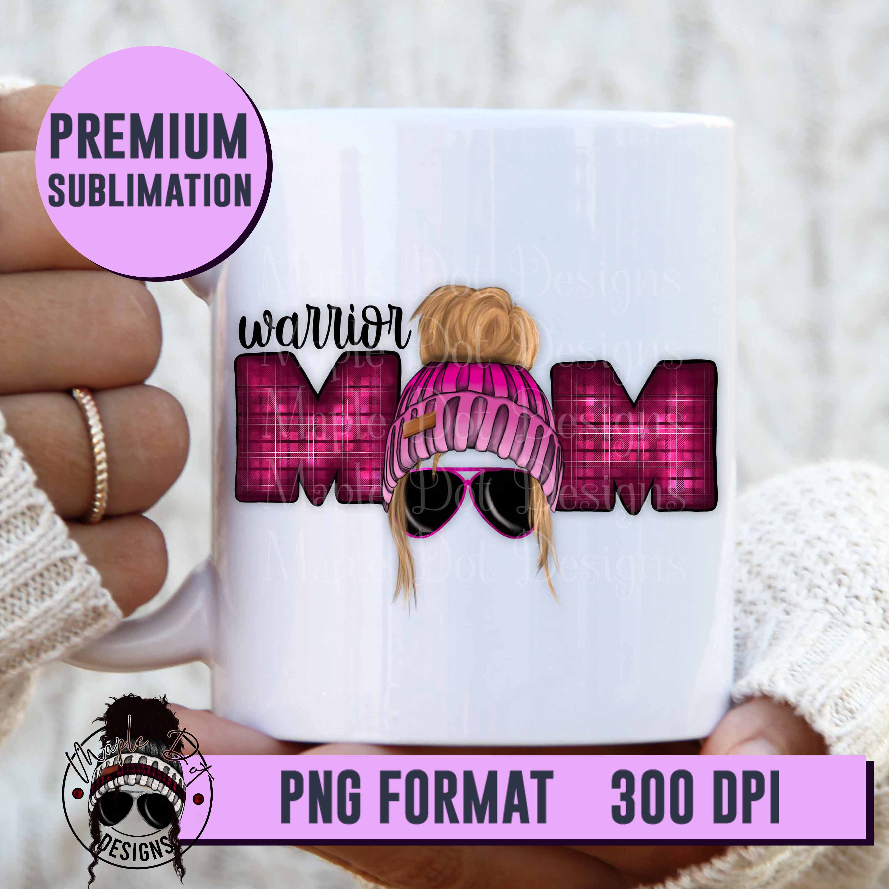 Warrior Mom Messy Bun PNG | Cancer Digital File