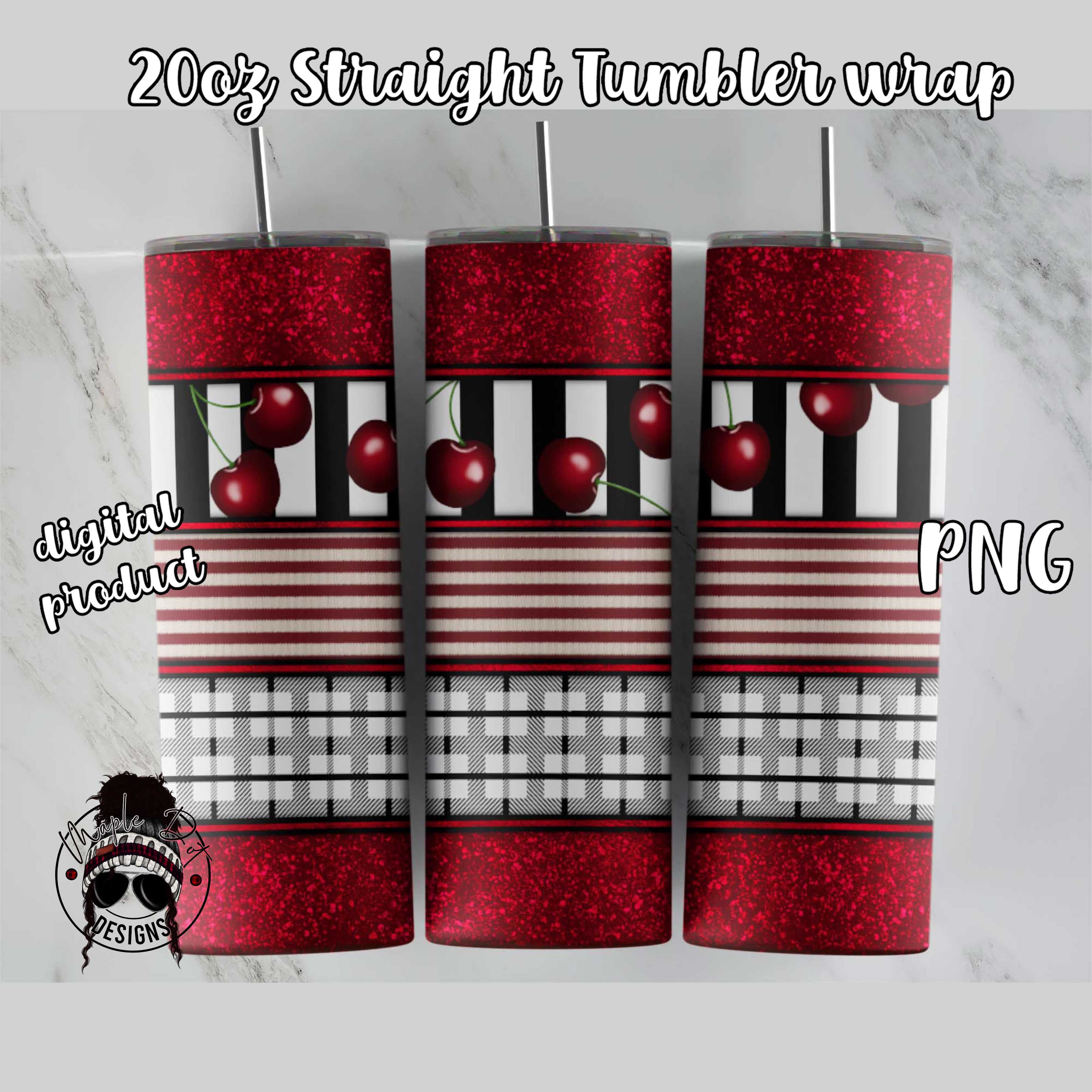 Cherry Plaid Tumbler Wrap - 20oz Straight Tumbler Sublimation