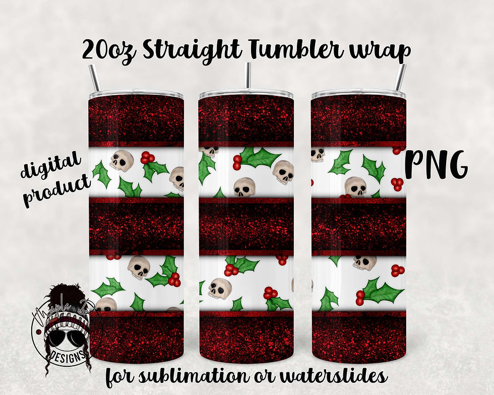 Thumbnail: Skull Christmas Tumbler Wrap - 20oz Straight Tumbler Sublimation