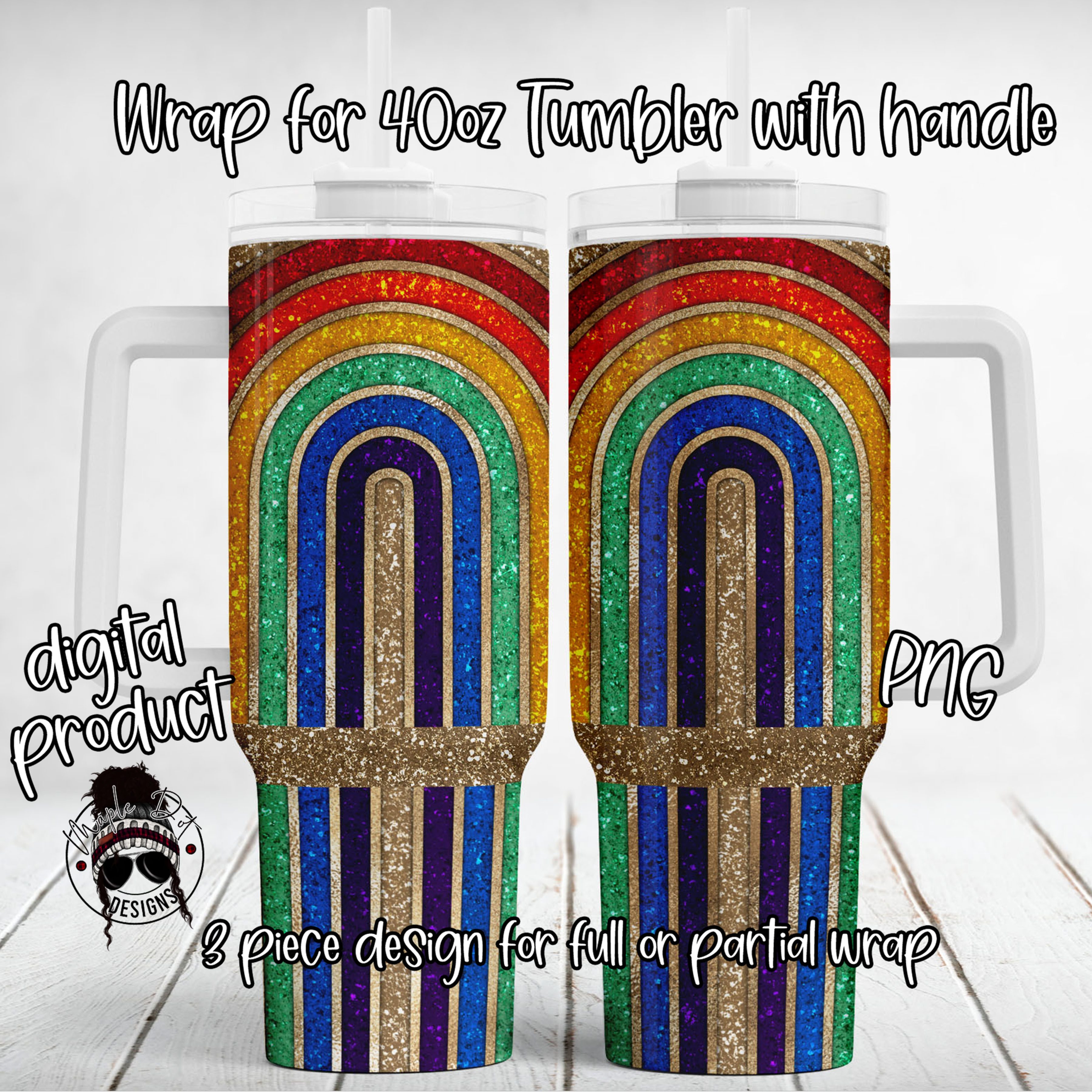 Rainbow Glitter 40oz Tumbler Wrap | Tumbler Sublimation