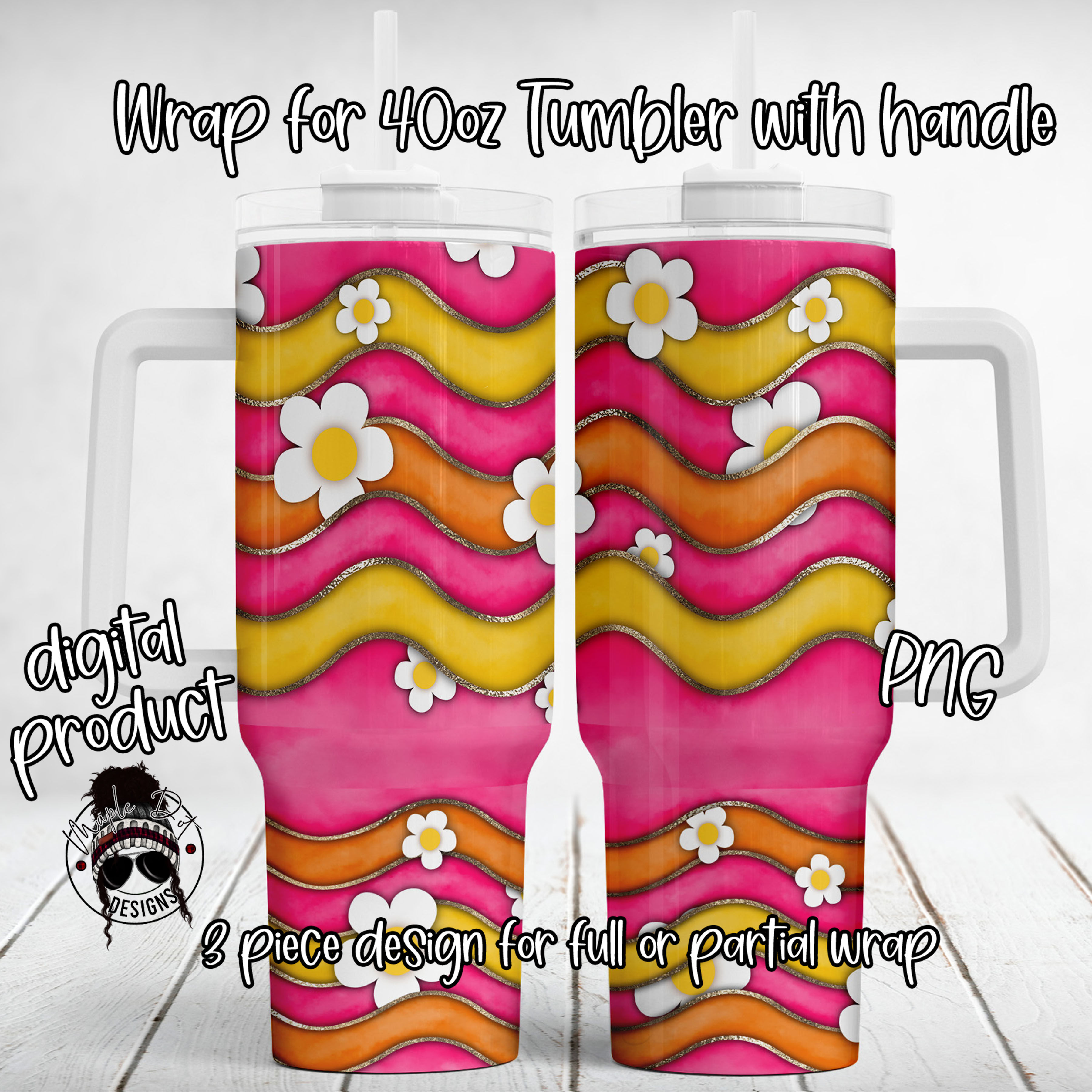 Wavy Daisies 40oz Tumbler Wrap | Tumbler Sublimation