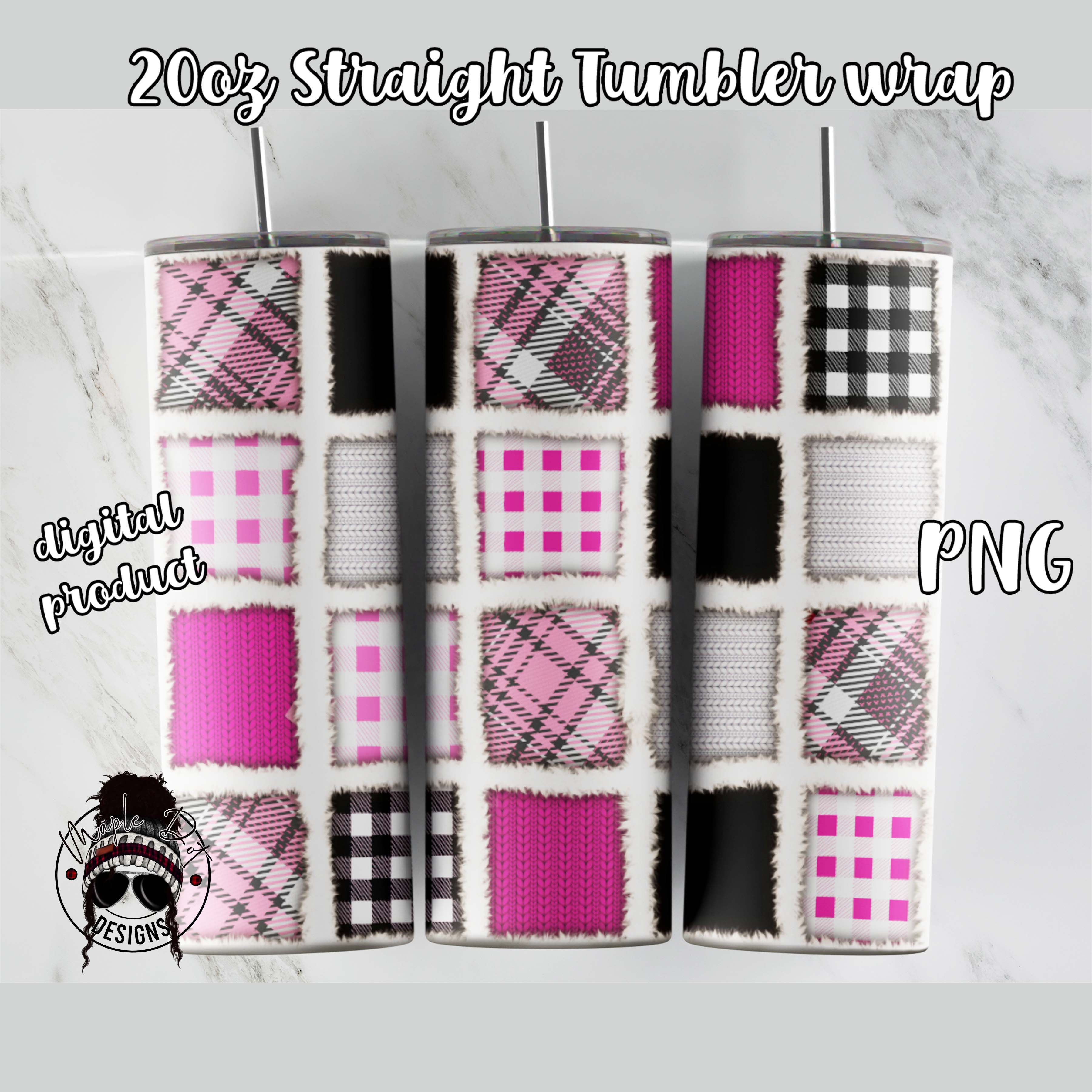 Pink Patch Quilt Tumbler Wrap | Tumbler Sublimation