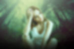 Illustrated image of woman in contemplation against a wooded, nature scenery