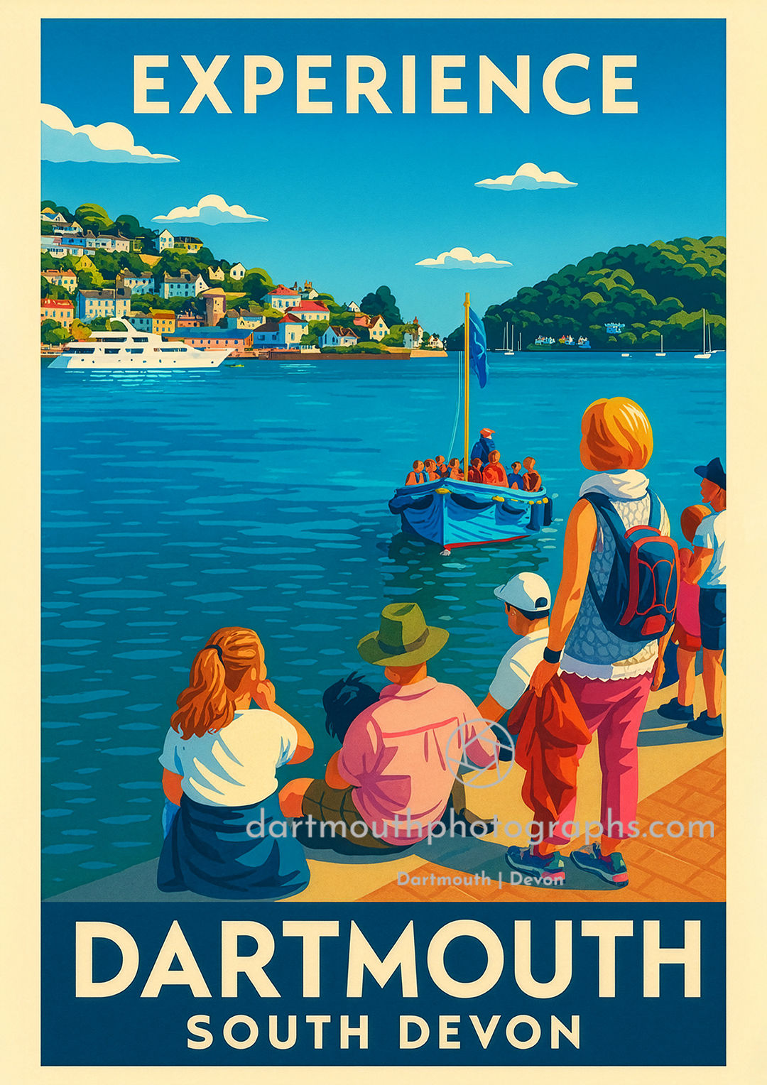Dartmouth Castle Ferry - A2 Retro Travel Poster