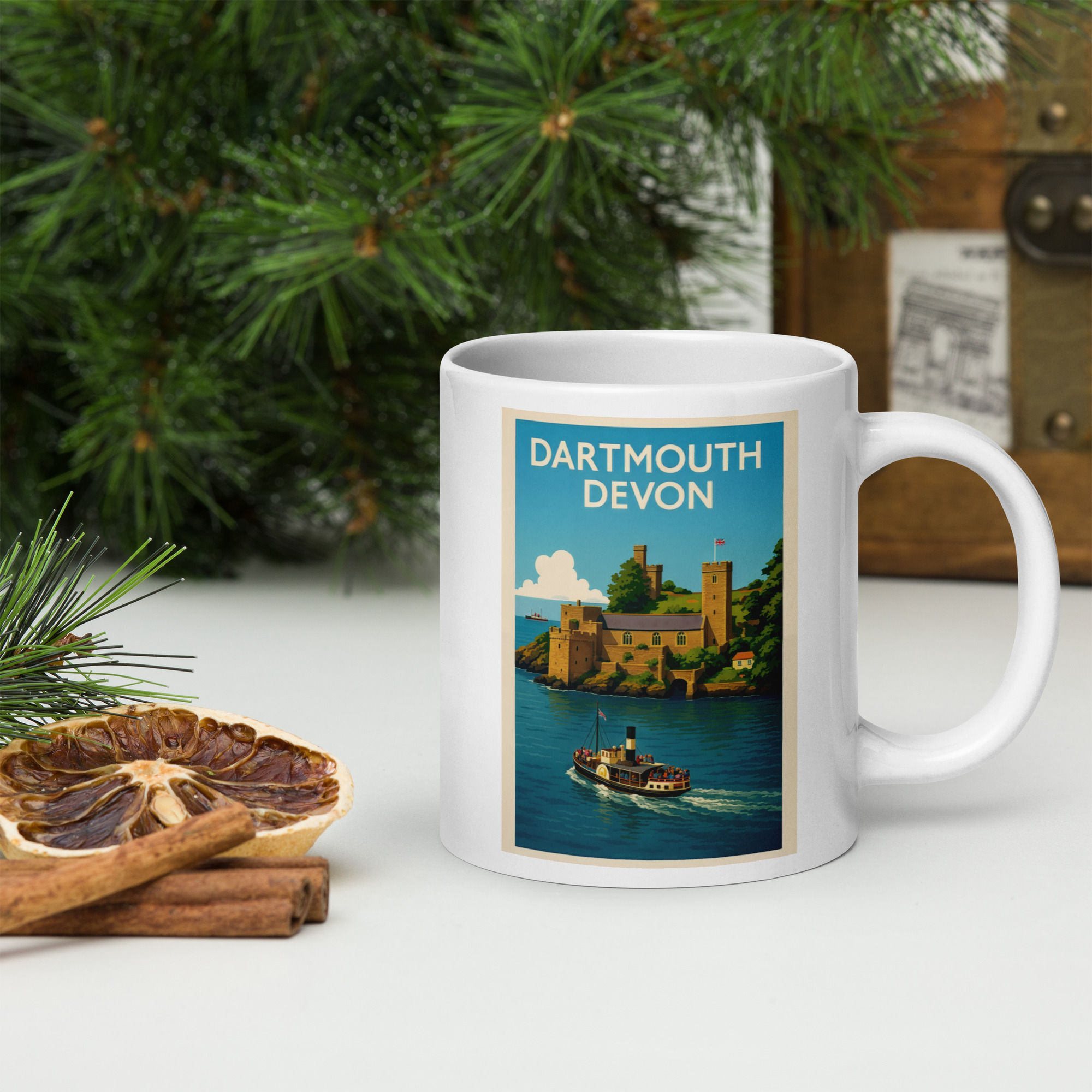 PS Kingswear Castle/Dartmouth Castle White glossy mug
