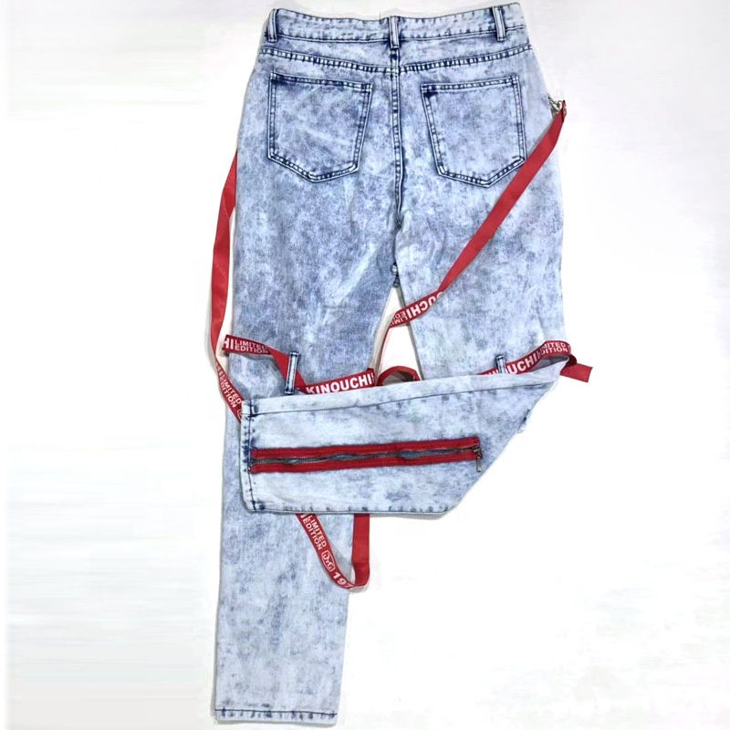 Thumbnail: Hollow Out Zipper Fashion Denim Pants Casual Streetwear Jeans Men Trendy Fit