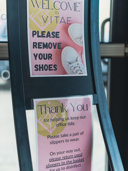 Welcome to Vitae! Please remove your shoes. Thank you