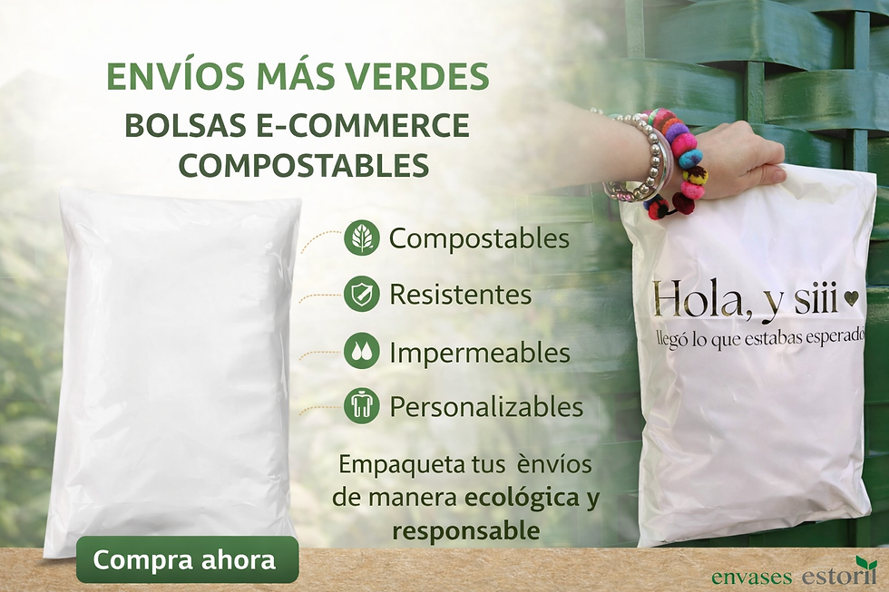 Vista lateral de bolsa compostable con cierre hermético en fondo blanco